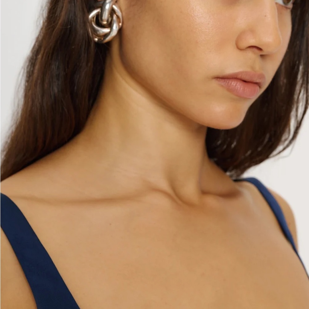 Reformation Deep Navy Satin Square-Neck Maxi Dress - Picture 4 of 7